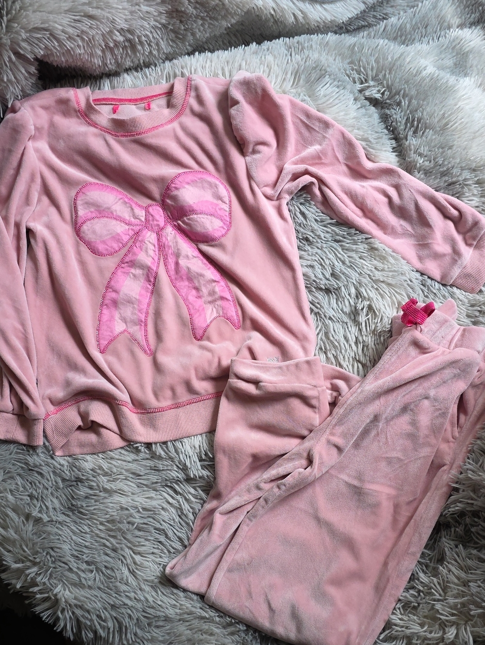 Pink Bow Velour Loungewear Set